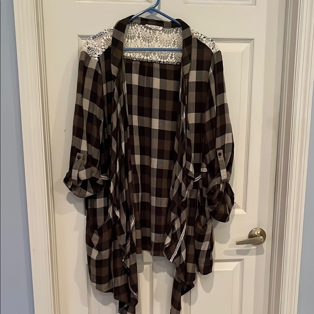 # Indigo Soul 2X Plaid & Lace Cardigan/Waterfall Jacket